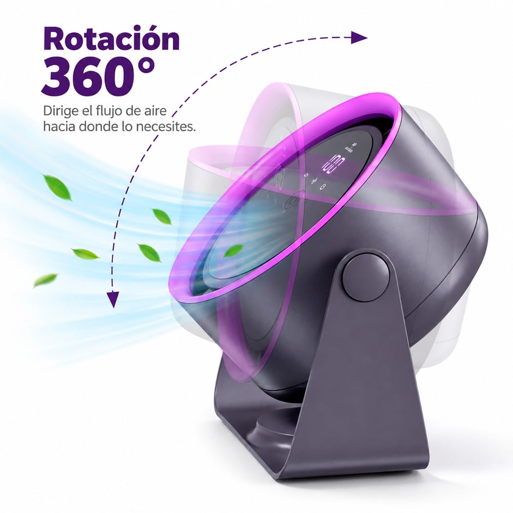 VENTILADOR PORTÁTIL DE ESCRITORIO 7 ASPAS CON PANTALLA DIGITAL MORADO - 4