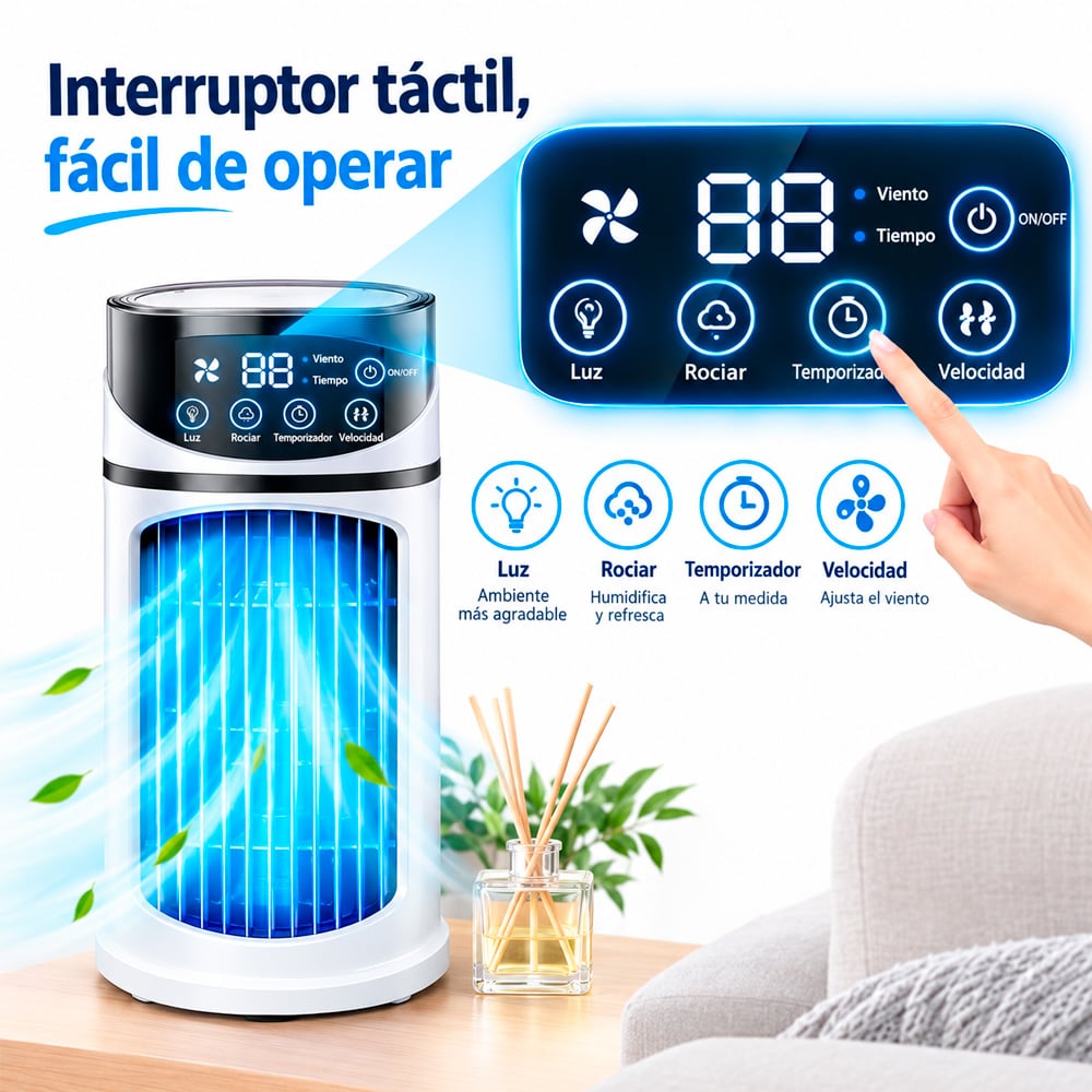 ENFRIADOR DE AIRE PORTÁTIL CON PANEL DIGITAL RGB BLANCO - 2