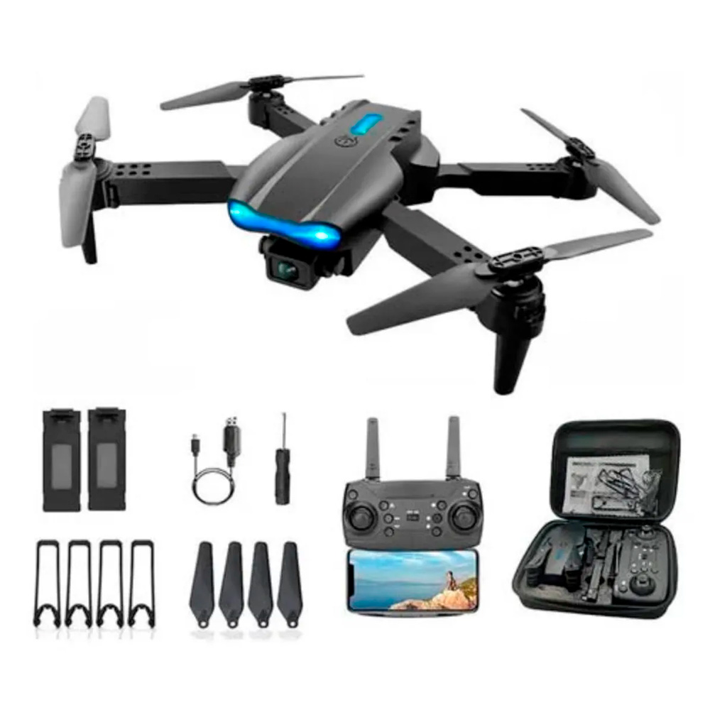 DRONE E99 PRO DOBLE CÁMARA HD LED NEGRO NUEVO MÁS KIT DE ACCESORIOS - 1