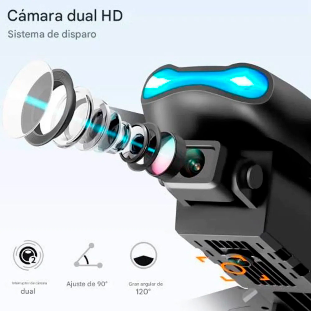 DRONE E99 PRO DOBLE CÁMARA HD LED NEGRO NUEVO MÁS KIT DE ACCESORIOS - 3