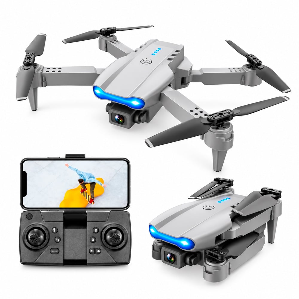 DRONE E99 PRO DOBLE CÁMARA FHD LED GRIS NUEVO MÁS KIT DE ACCESORIOS - 4