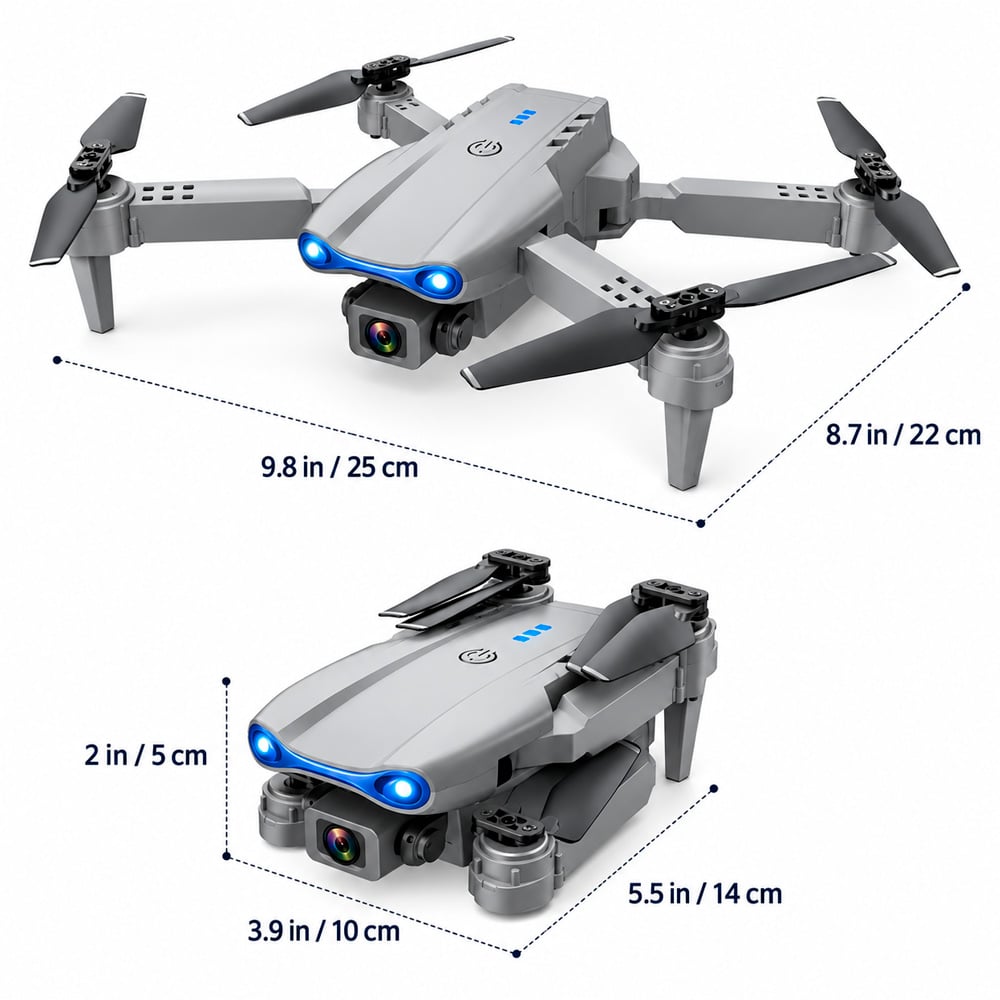 DRONE E99 PRO DOBLE CÁMARA FHD LED GRIS NUEVO MÁS KIT DE ACCESORIOS - 5