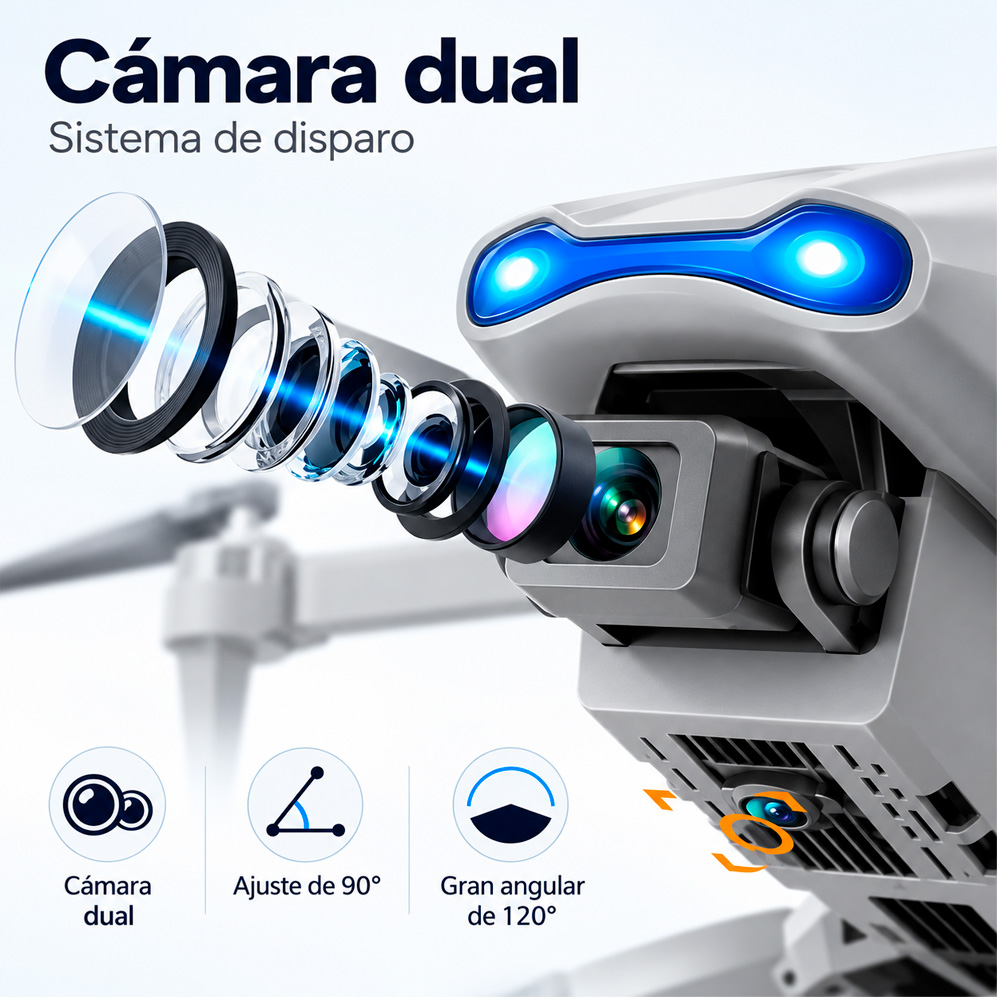 DRONE E99 PRO DOBLE CÁMARA FHD LED GRIS NUEVO MÁS KIT DE ACCESORIOS - 6