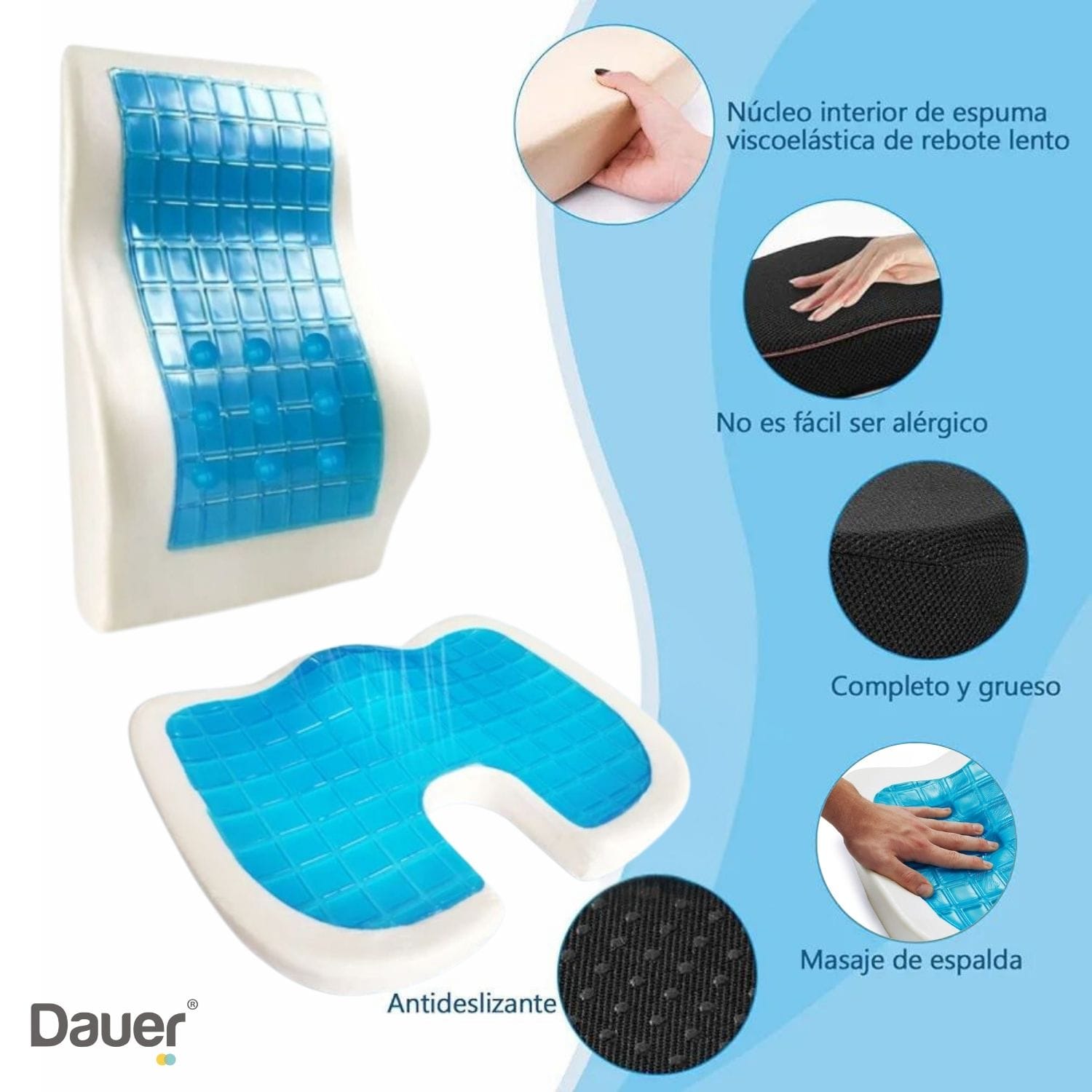 SET COJINES DAUER SOPORTE LUMBAR Y ASIENTO MEMORY FOAM Y GEL TECH - 2