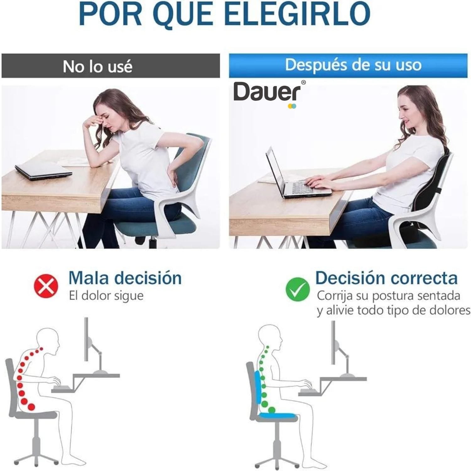 SET COJINES DAUER SOPORTE LUMBAR Y ASIENTO MEMORY FOAM Y GEL TECH - 4