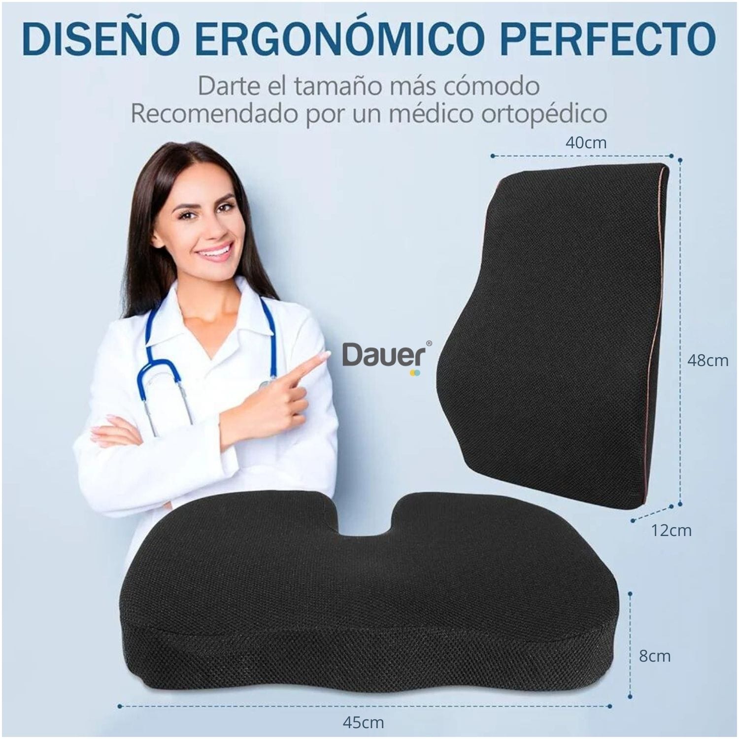 SET COJINES DAUER SOPORTE LUMBAR Y ASIENTO MEMORY FOAM Y GEL TECH - 5