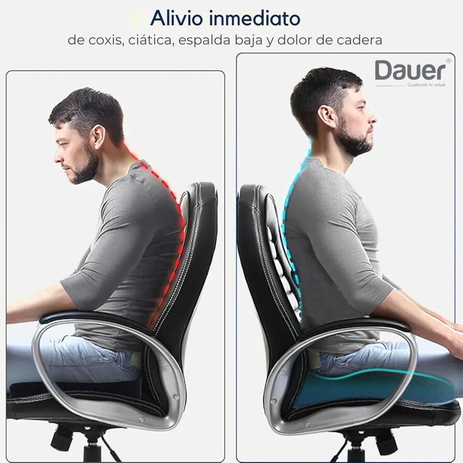 ASIENTO COJÍN 3D ERGONÓMICO DAUER NEGRO BAMBÚ MEJORA LA POSTURA FORRO SUAVE Y ASA DE TRANSPORTE - 2
