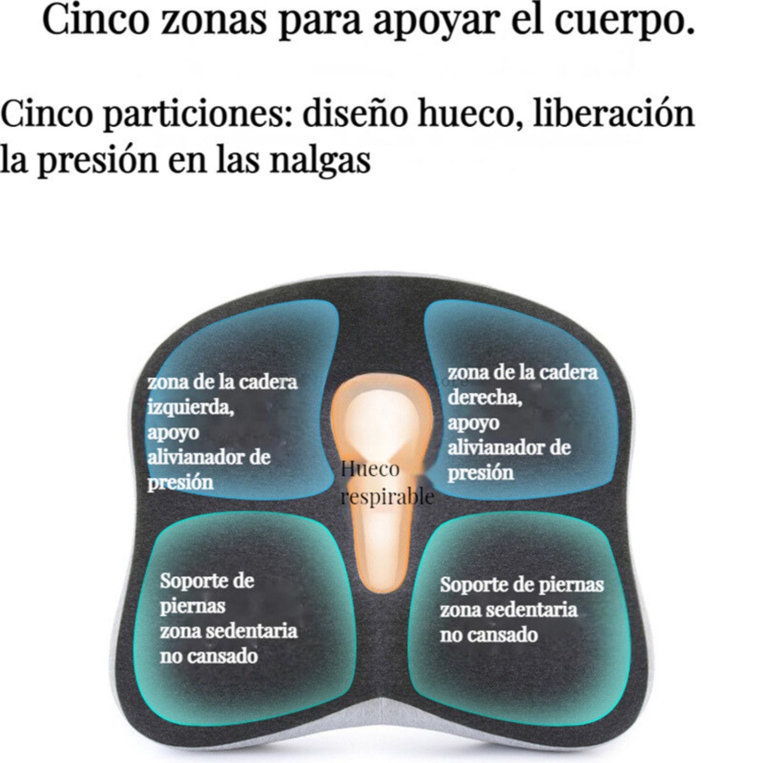 ASIENTO COJÍN 3D ERGONÓMICO DAUER NEGRO BAMBÚ MEJORA LA POSTURA FORRO SUAVE Y ASA DE TRANSPORTE - 3