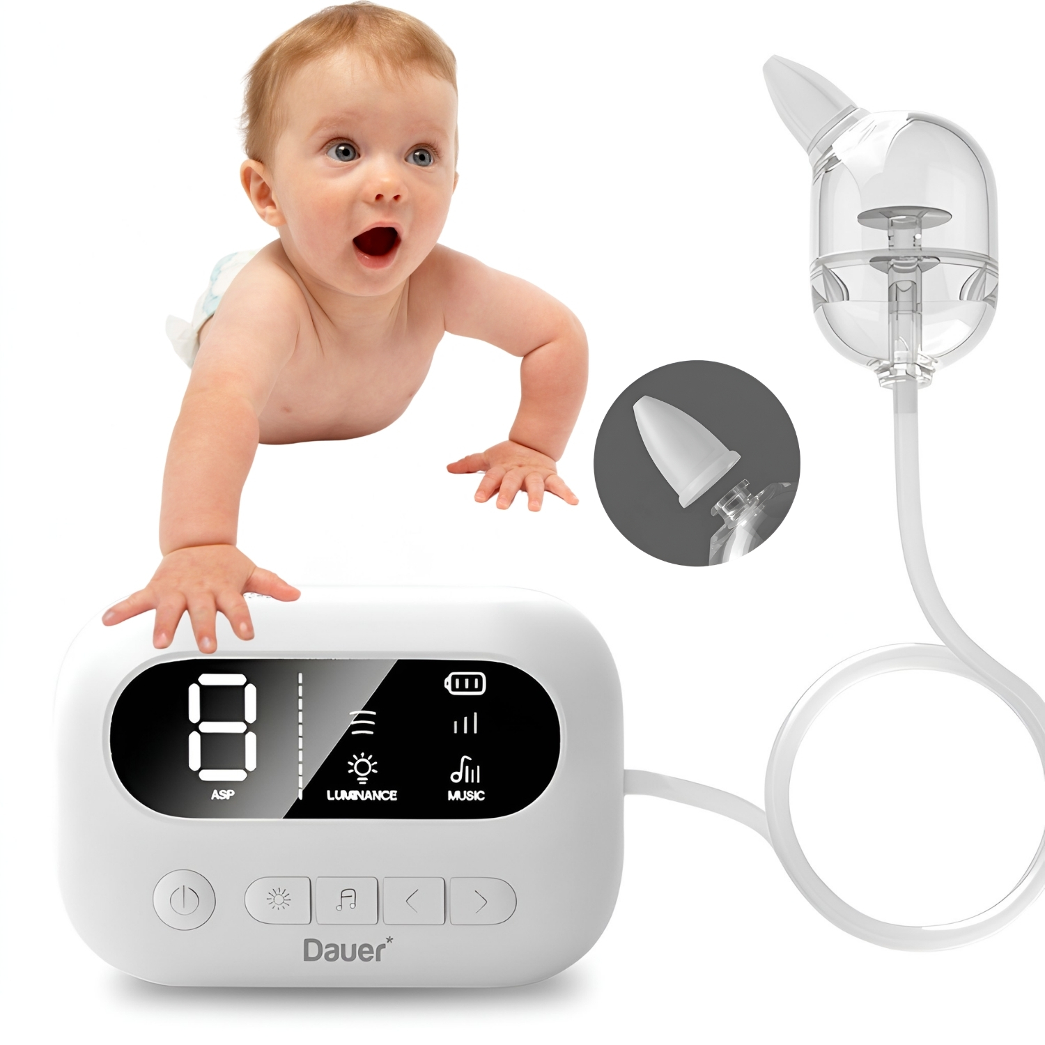 SUCCIONADOR NASAL ELÉCTRICO PROFESIONAL MUSICAL 9 NIVELES SACA MOCOS CON BOQUILLAS Y LUZ NOCTURNA - 1