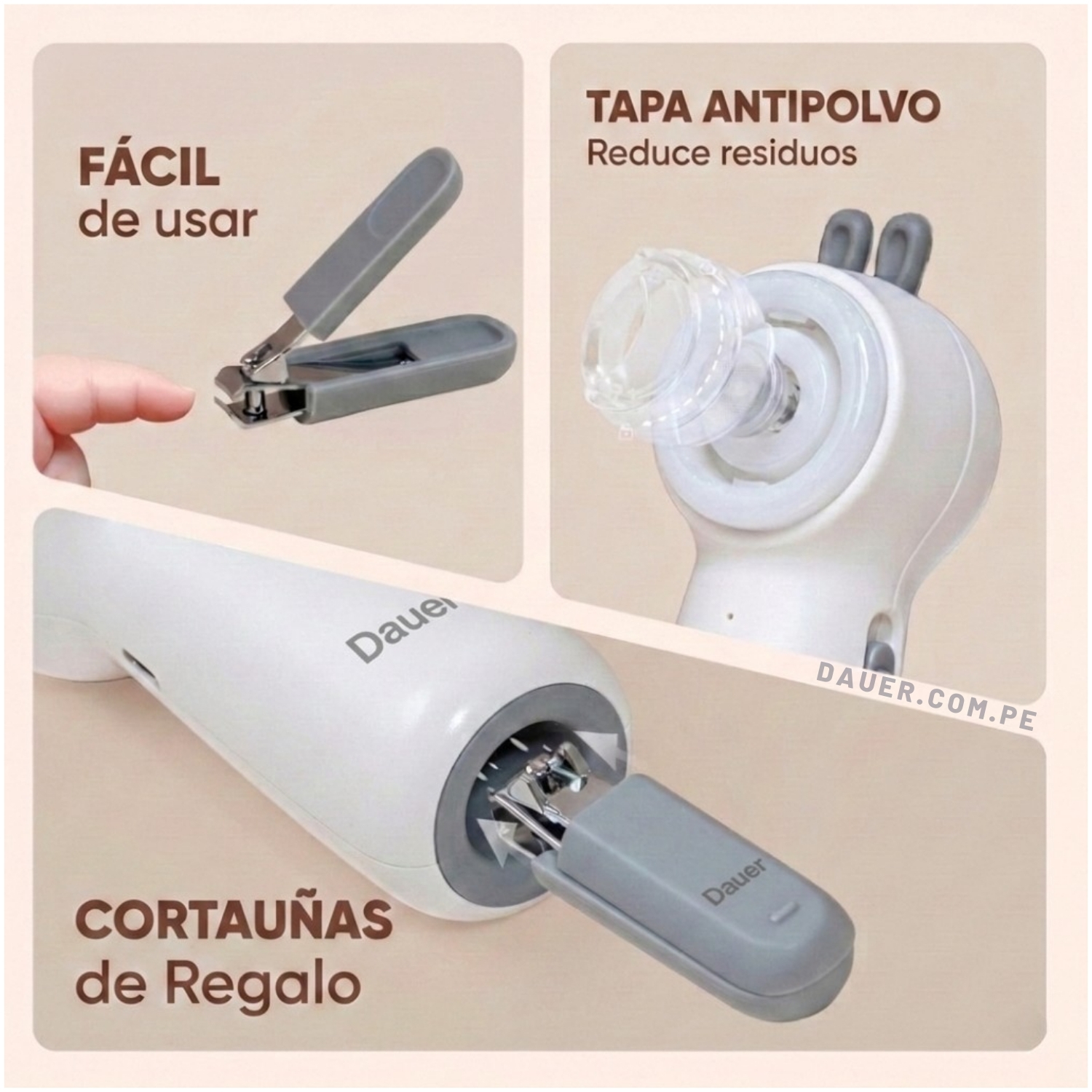 KIT 2 EN 1 PULIDOR UÑAS BEBÉ RECARGABLE + CORTAÚÑAS CON LUZ LED, SILENCIOSO CON ESTUCHE Y RECOLECTOR - 4