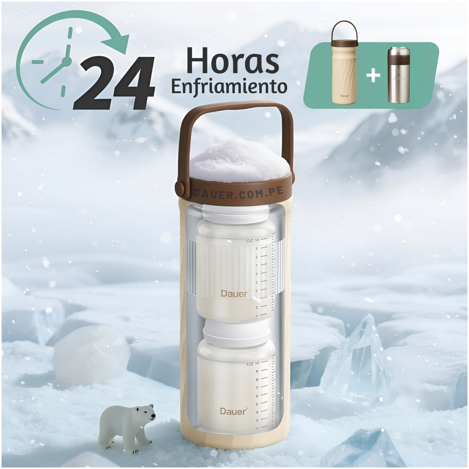 COOLER PORTATIL MULTIFUNCIONAL CONSERVADOR TÉRMICO DUAL DE ACERO INOX TEMP SET COMPLETO + 2 FRASCOS DE ALMACENAMIENTO - 4