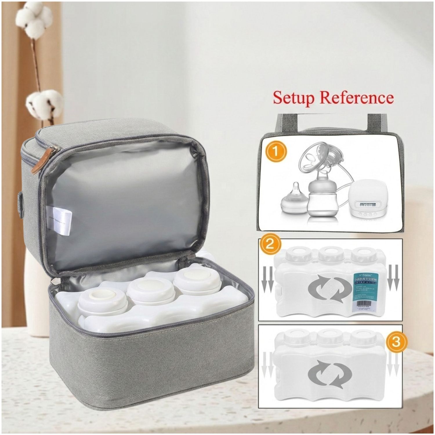COOLER BAG DE LECHE BOLSO CONSERVADOR TÉRMICO PLOMO + 2PORTA HIELO CONTORNEADO - 4