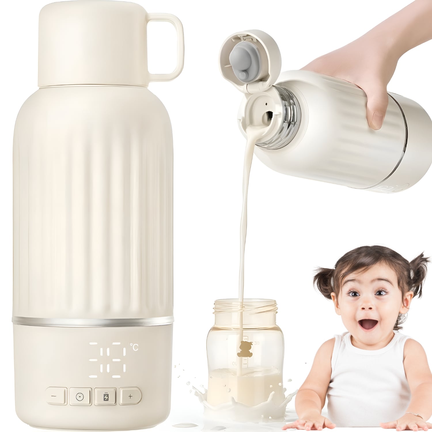 TERMO CALENTADOR DE LECHE PORTÁTIL RECARGABLE INALÁMBRICO DE 35C-55C 500ML + CARGA RÁPIDA - 1