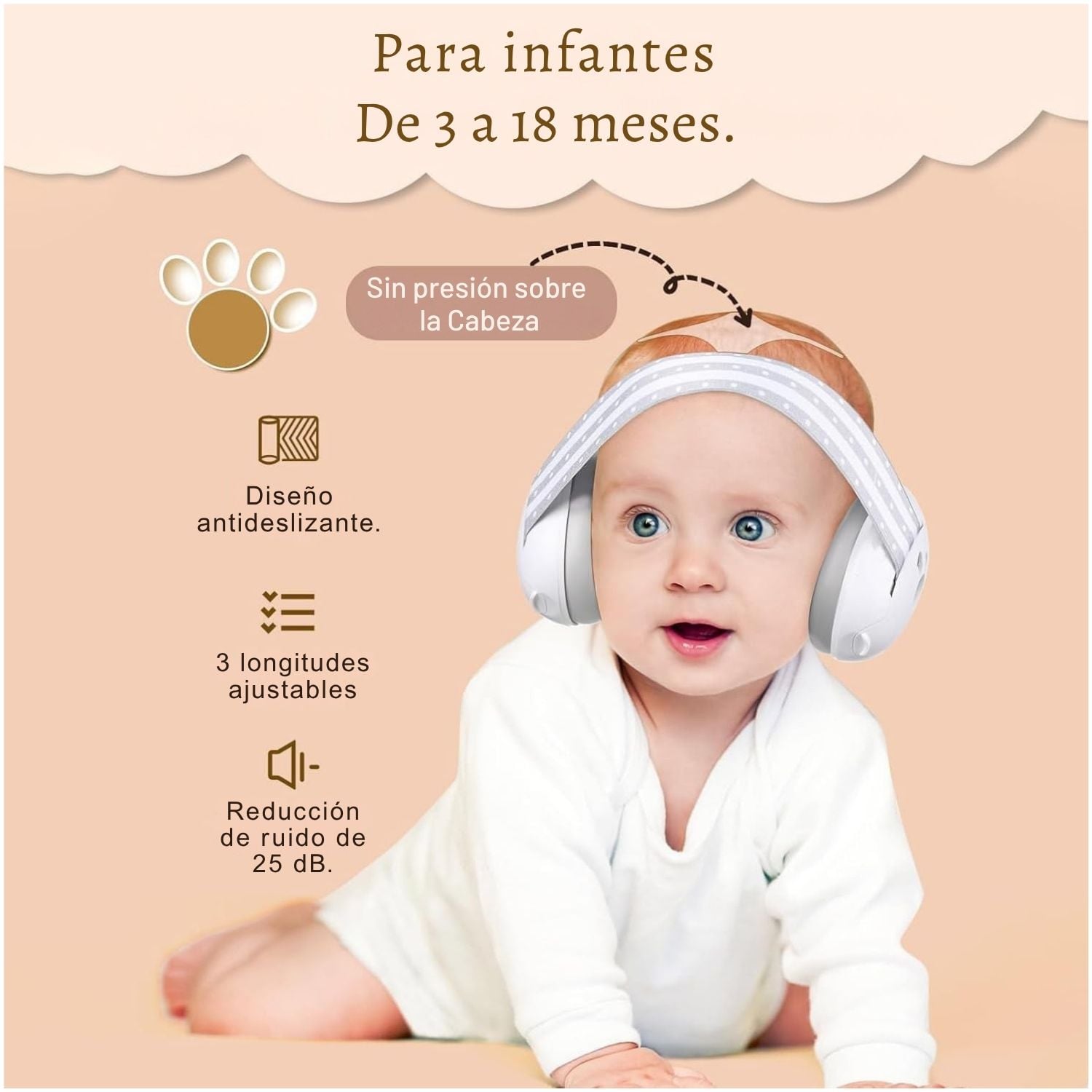 AUDÍFONOS ANTI RUIDO 2 EN 1 BEBES Y NIÑOS PROTECCIÓN AUDITIVA VINCHA AJUSTABLE BLANCO - 3
