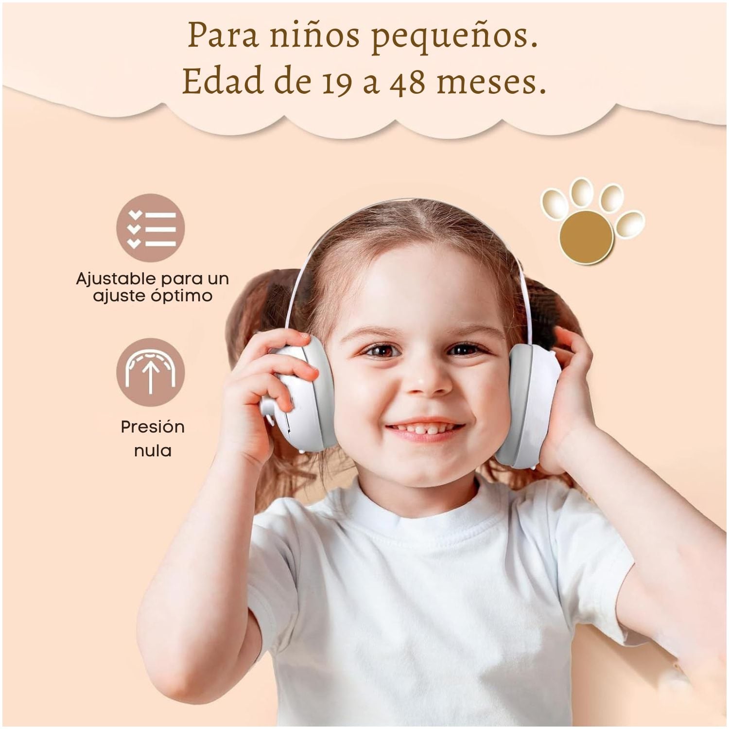 AUDÍFONOS ANTI RUIDO 2 EN 1 BEBES Y NIÑOS PROTECCIÓN AUDITIVA VINCHA AJUSTABLE BLANCO - 4