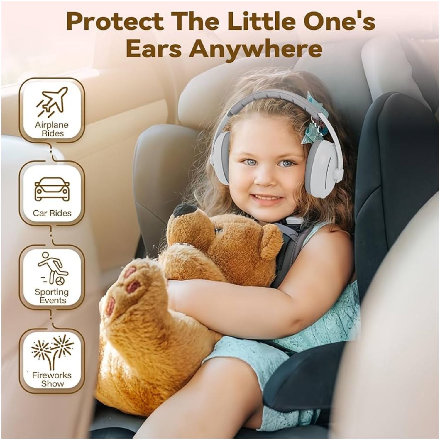 AUDÍFONOS ANTI RUIDO 2 EN 1 BEBES Y NIÑOS PROTECCIÓN AUDITIVA VINCHA AJUSTABLE BLANCO - 5