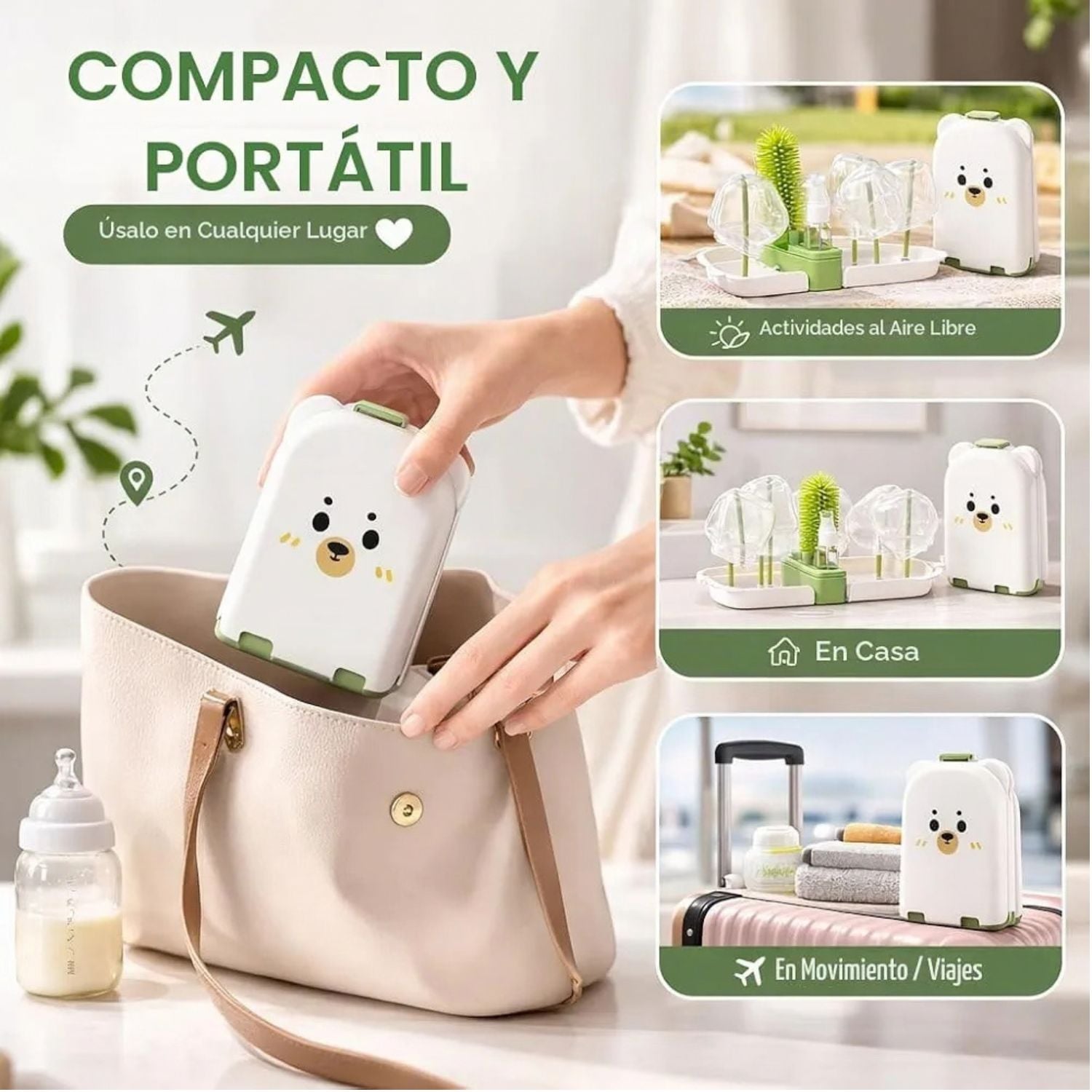 KIT LIMPIADOR DE BIBERONES PORTATIL OSITO MULTIFUNCIONAL 10 EN 1 DE SILICONA CON ESTUCHE VER - 2