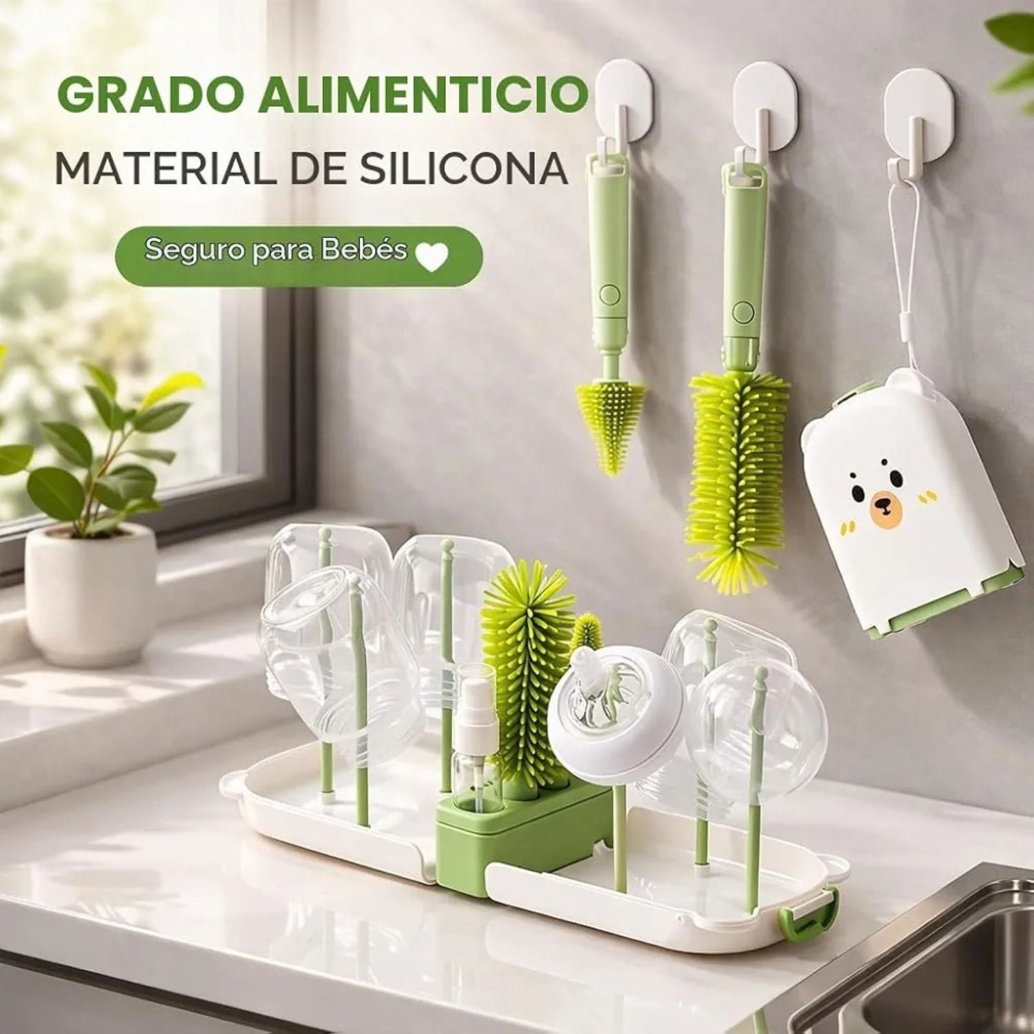 KIT LIMPIADOR DE BIBERONES PORTATIL OSITO MULTIFUNCIONAL 10 EN 1 DE SILICONA CON ESTUCHE VER - 3