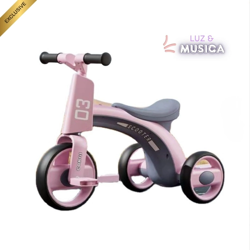 TRICICLO SCOOTER MULTI CINÉTICO PARA NIÑOS CON MÚSICA Y LUZ - ROSADO - 1