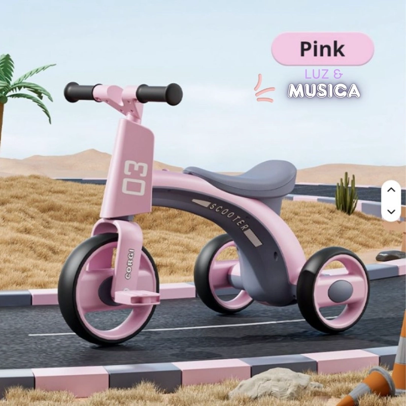 TRICICLO SCOOTER MULTI CINÉTICO PARA NIÑOS CON MÚSICA Y LUZ - ROSADO - 2