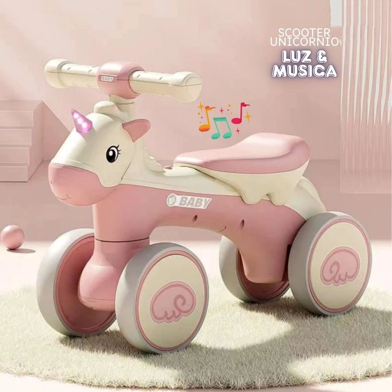 BICICLETA SCOOTER UNICORNIO PARA NIÑOS CON LUCES Y MUSICA - ROSADO - 2