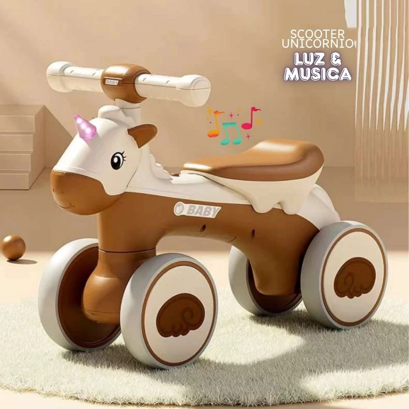 BICICLETA SCOOTER UNICORNIO PARA NIÑOS CON LUCES Y MUSICA - COFFE - 1