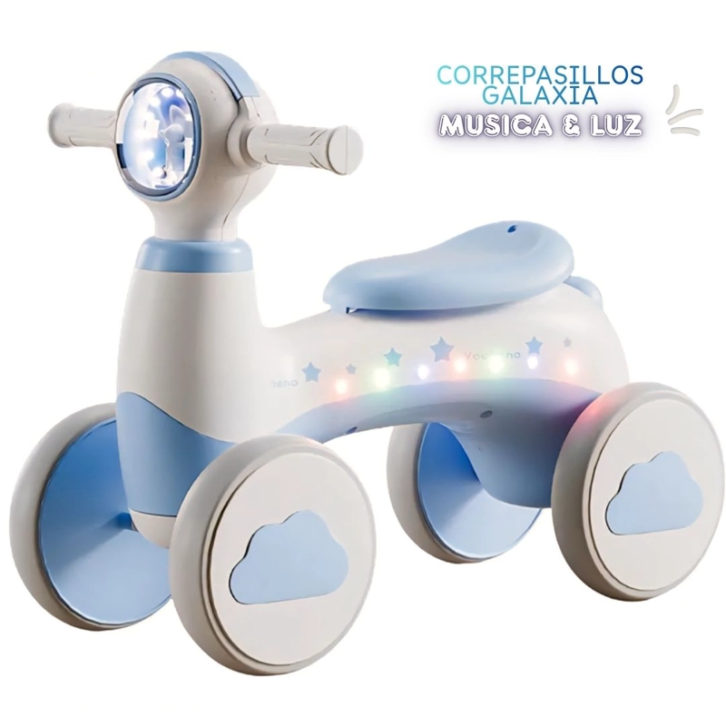 TRICICLO CORREPASILLOS ESPACIAL MUSICAL Y LUZ PARA NIÑOS COLOR CELESTE - 1