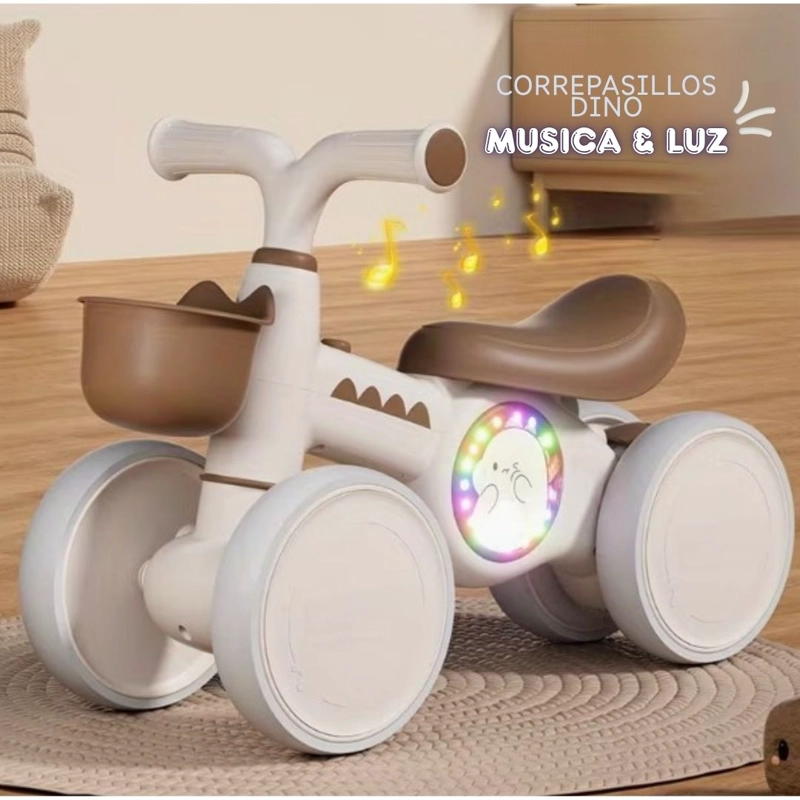 TRICICLO CORREPASILLOS SCOOTER DINO MUSICAL Y LUZ PARA NIÑOS COLOR BLANCO - 1