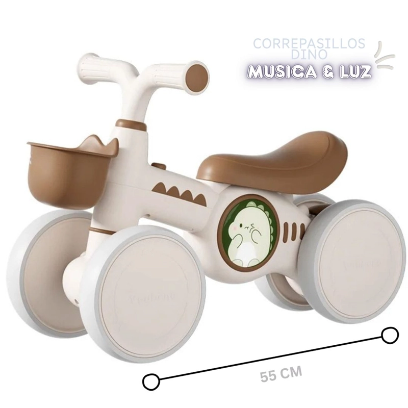 TRICICLO CORREPASILLOS SCOOTER DINO MUSICAL Y LUZ PARA NIÑOS COLOR BLANCO - 3