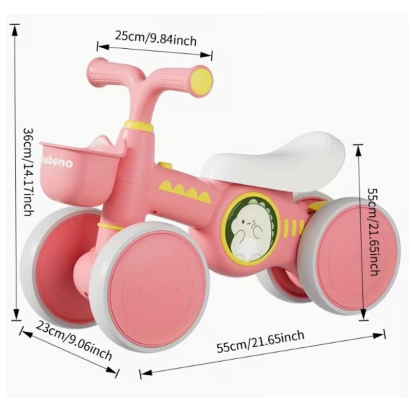 TRICICLO CORREPASILLOS SCOOTER DINO MUSICAL Y LUZ PARA NIÑOS COLOR ROSADO - 3