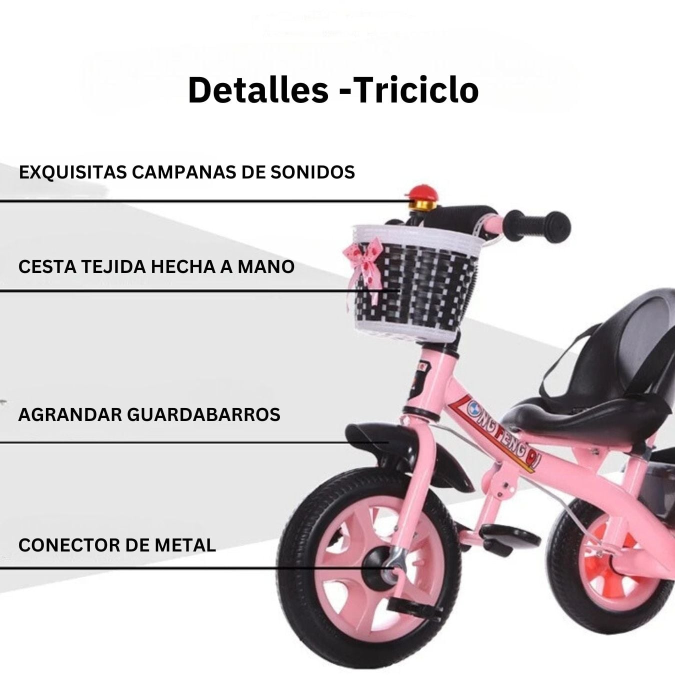 TRICICLO PARA NIÑOS BICICLETA VINTAGE - ROJO - 3