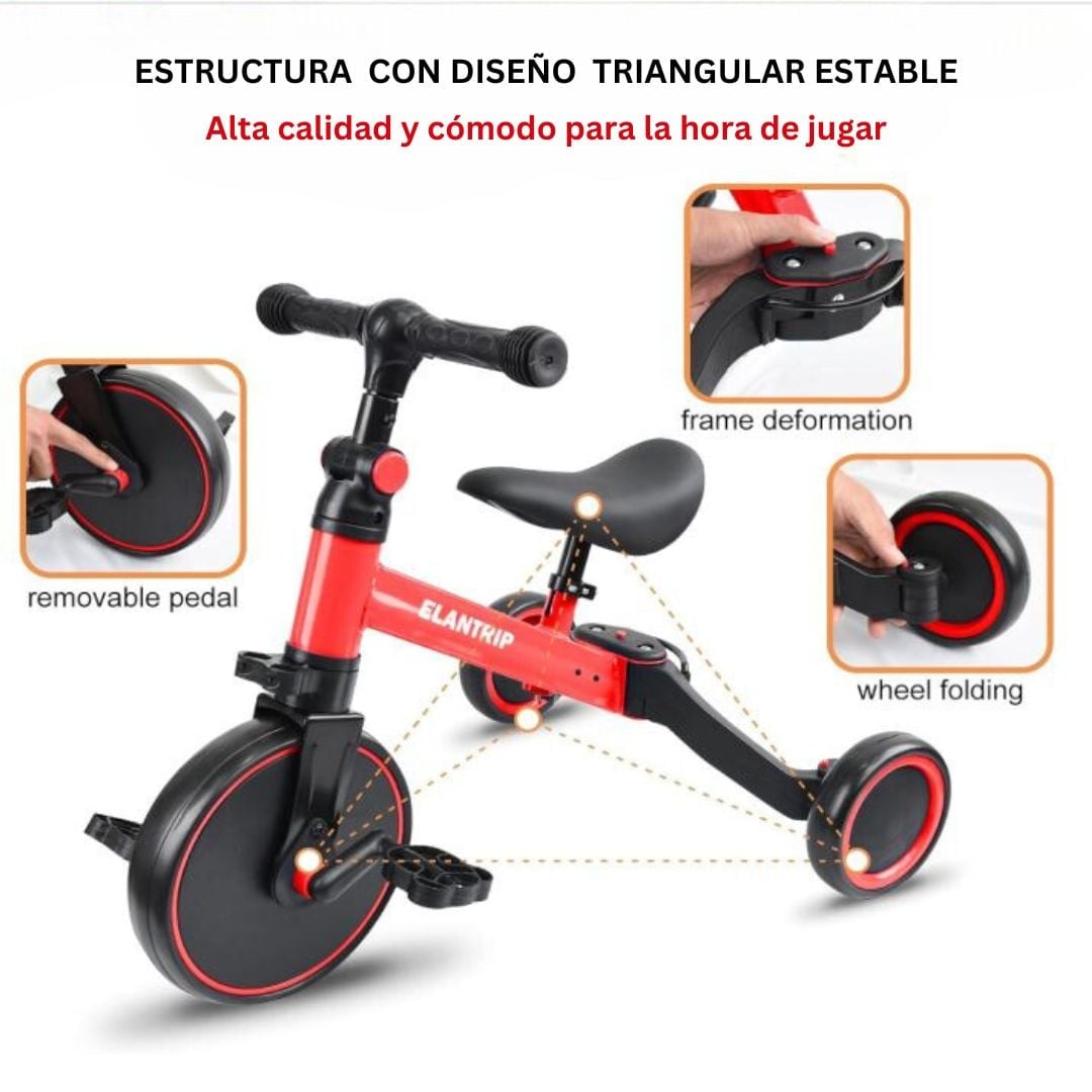 BICICLETA TRICICLO HELIOS ECOGRILL AMARILLO 5 EN 1 PLEGABLE NIÑOS - 3