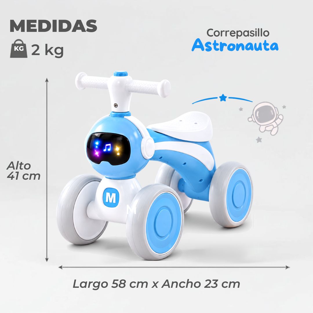 BICICLETA CORREPASILLOS PARA NIÑOS ASTRONAUTA MUSICAL Y LUZ COLOR CELESTE - 3