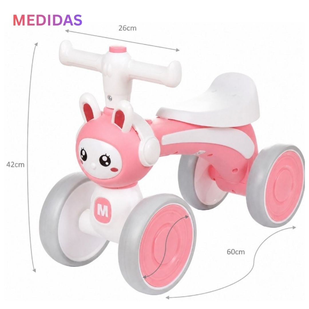 BICICLETA CORREPASILLOS CONEJITO PARA NIÑOS MUSICAL Y LUZ COLOR ROSADO - 3