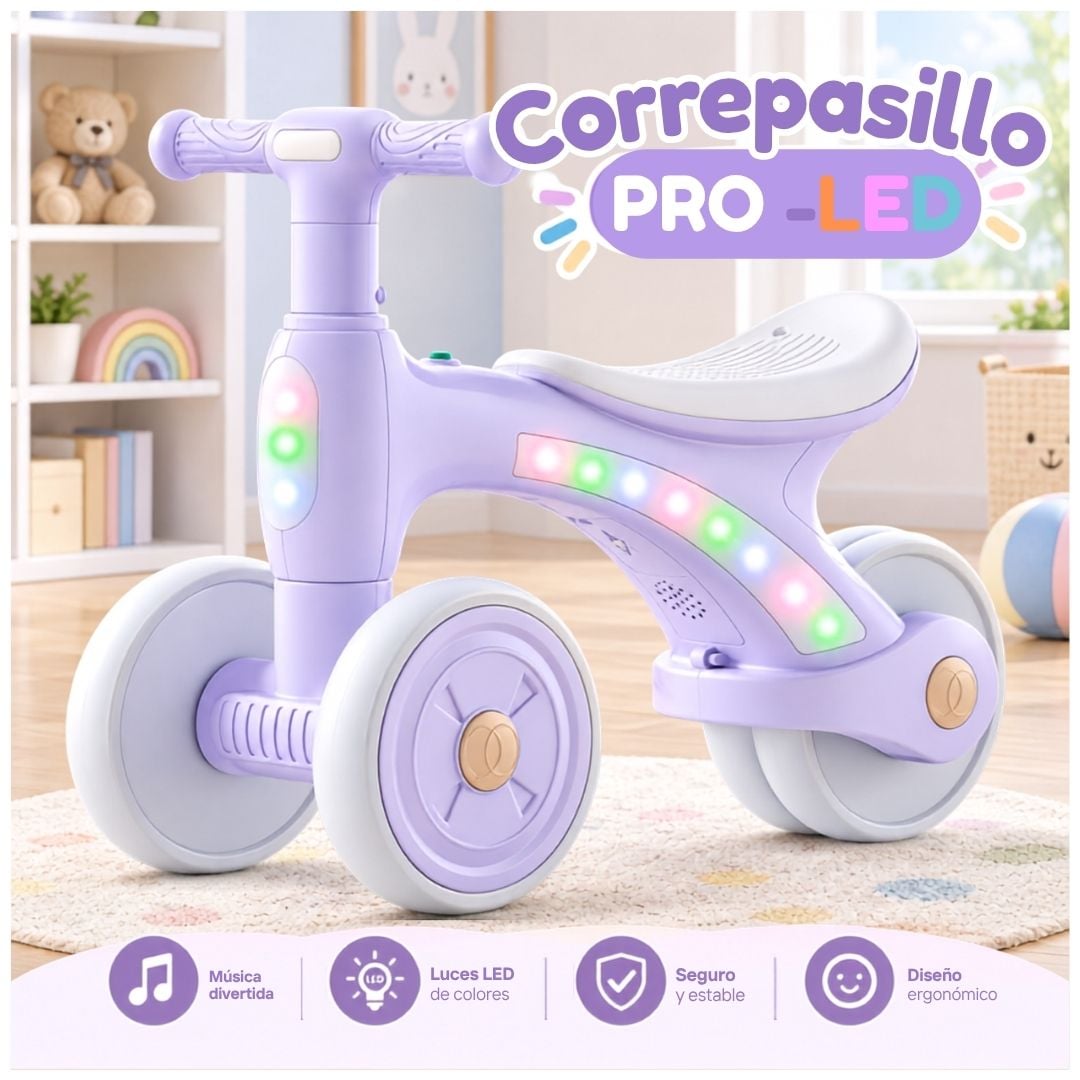 BICICLETA CORREPASILLOS LED PRO PARA NIÑOS MUSICAL Y LUZ COLOR LILA PASTEL - 2
