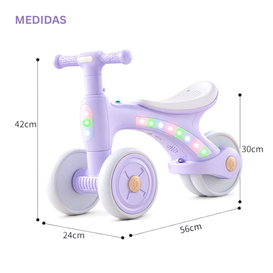 BICICLETA CORREPASILLOS LED PRO PARA NIÑOS MUSICAL Y LUZ COLOR LILA PASTEL - 3