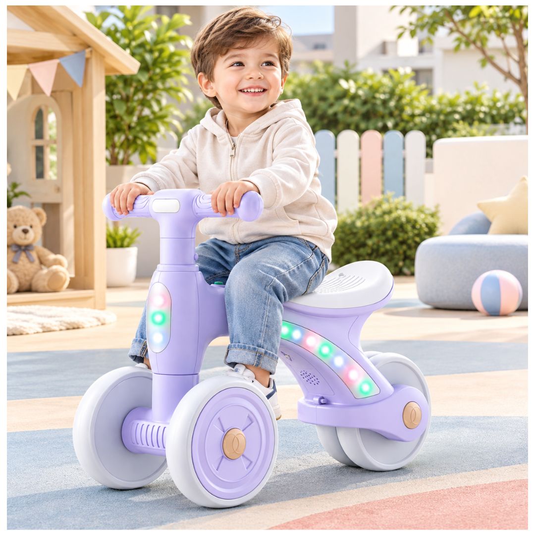 BICICLETA CORREPASILLOS LED PRO PARA NIÑOS MUSICAL Y LUZ COLOR LILA PASTEL - 4