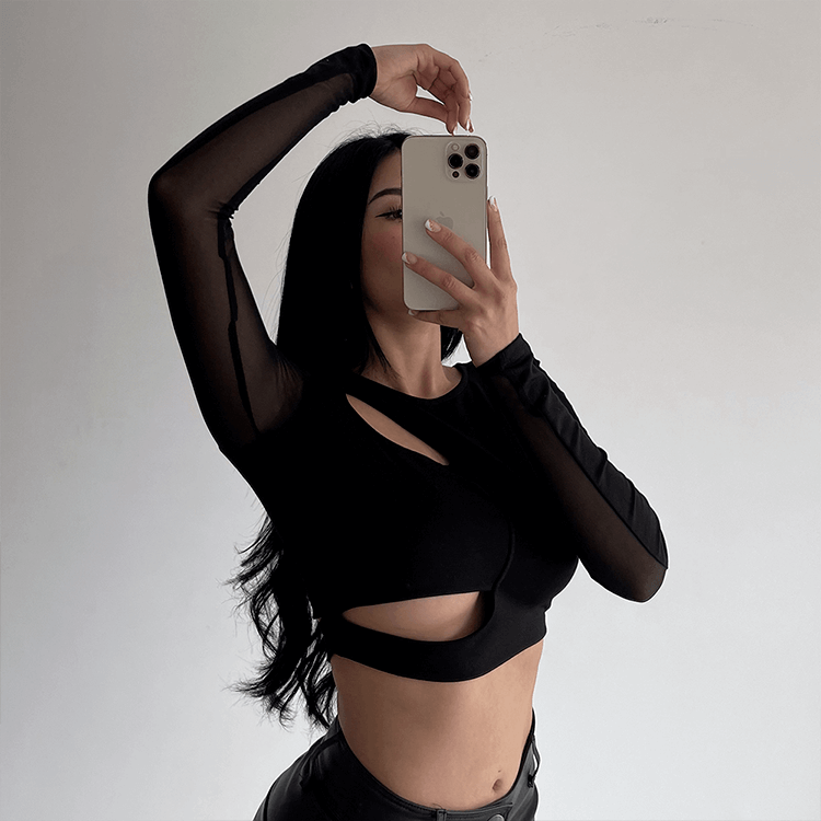 Top de manga larga Emesy en marga gris