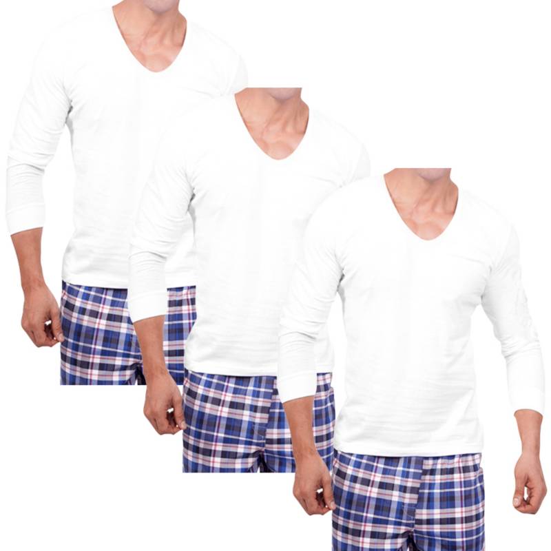 PACK X3 POLOS MANGA LARGA ALGODÓN BOSTON BLANCO 918 CUELLO U - 1