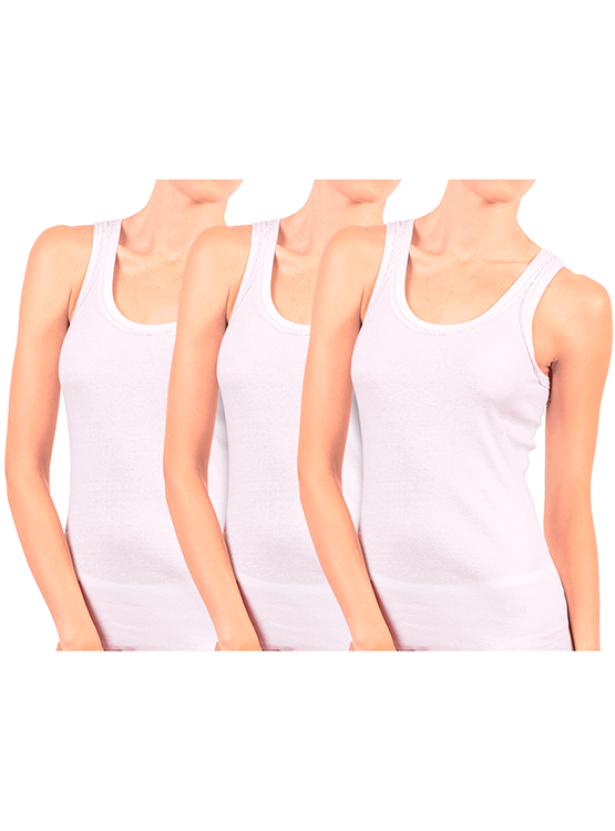 PACK X3 CAMISETAS SIN MANGAS MUJER SWEET COTTON BLANCO - 1