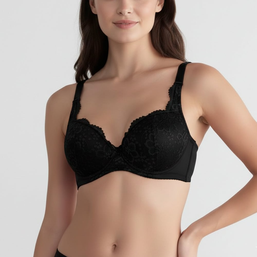 BRASIER PETER PAN REALCE MEDIO COPA B CON ARO ENCAJE NEGRO 5144 - 1