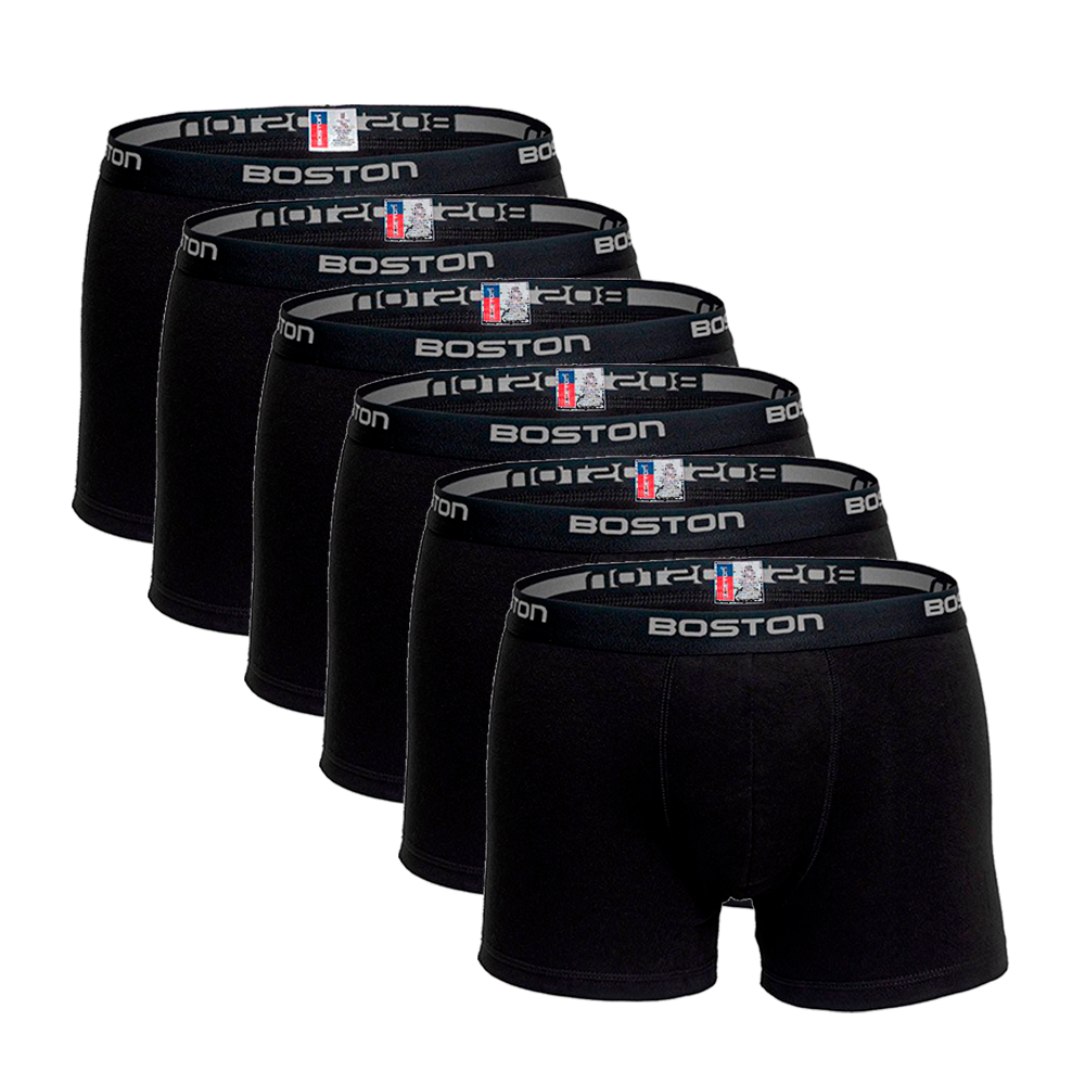 PACK X6 BÓXER BOSTON CORTO NEGRO ALGODÓN - 1