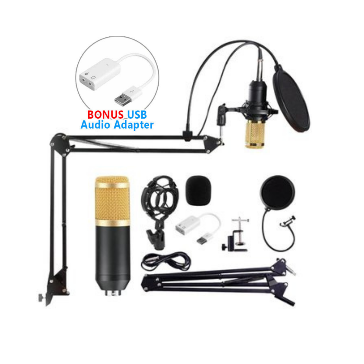 MICRÓFONO CONDENSADOR BM800 SOPORTE PC ANTIPOP BRAZO KIT - 1