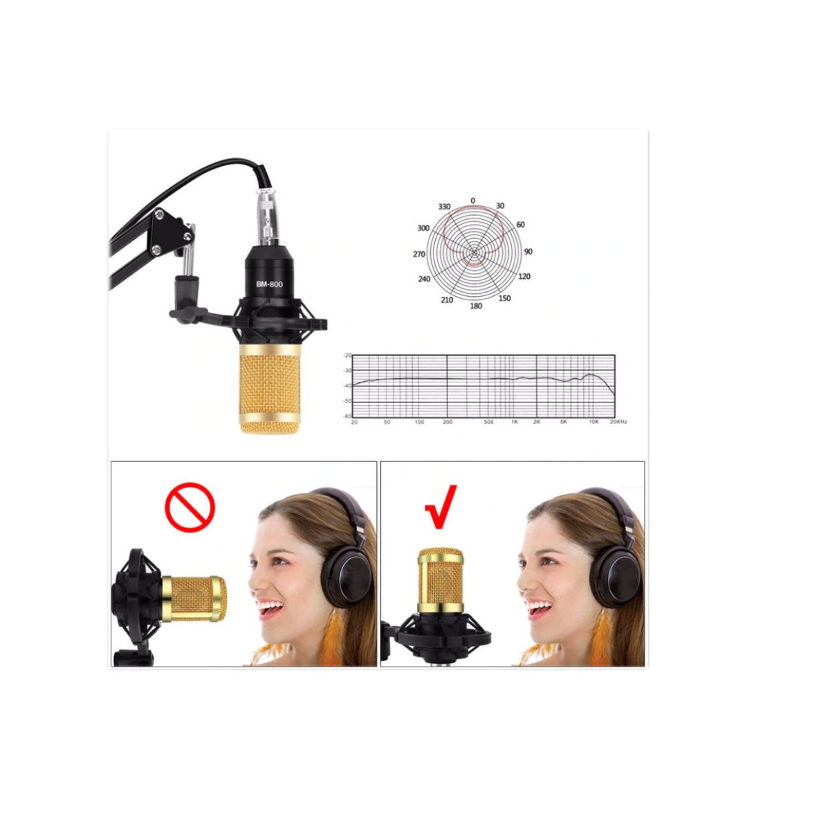 MICRÓFONO CONDENSADOR BM800 SOPORTE PC ANTIPOP BRAZO KIT - 5