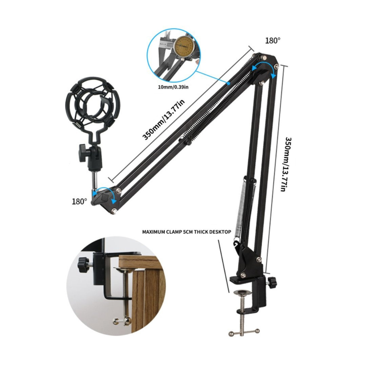 MICRÓFONO CONDENSADOR BM800 SOPORTE PC ANTIPOP BRAZO KIT - 7