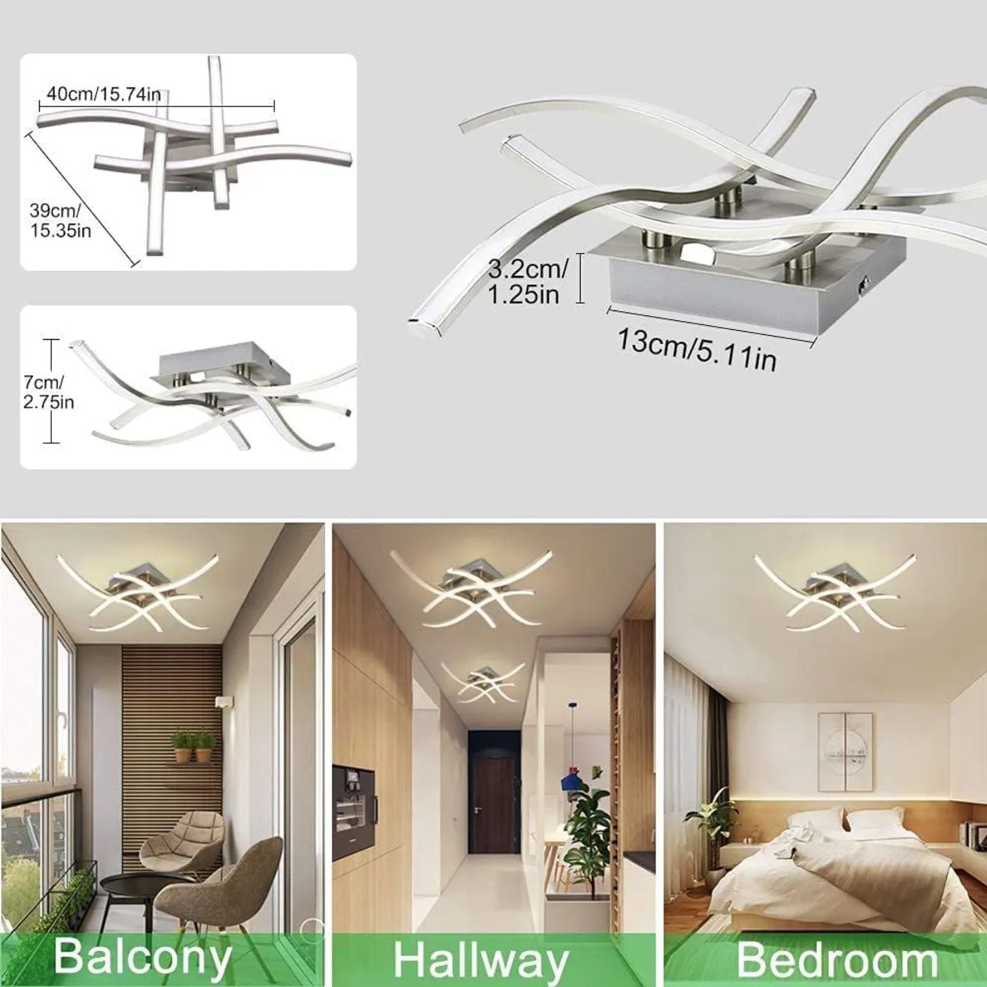 LAMPARA LED DE TECHO MODERNA 4 LUCES (18W) BLANCA - 3