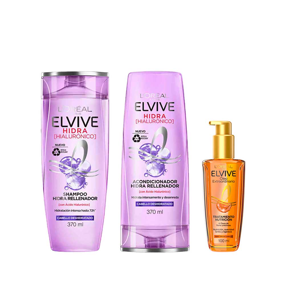 PACK ELVIVE HIALURÓNICO: SHAMPOO + ACONDICIONADOR + ÓLEO - 1