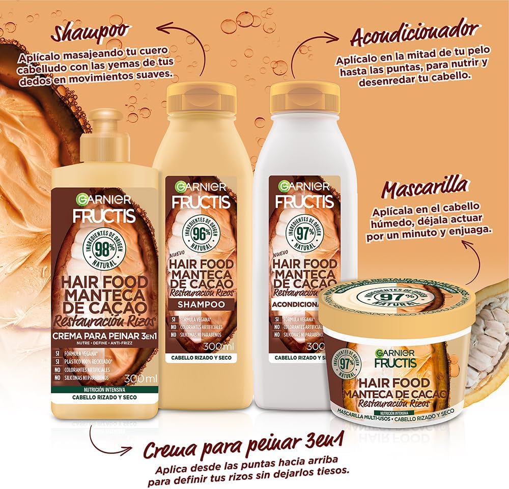 CREMA PARA PEINAR HAIR FOOD CACAO PELO RIZADO 300ML - 3