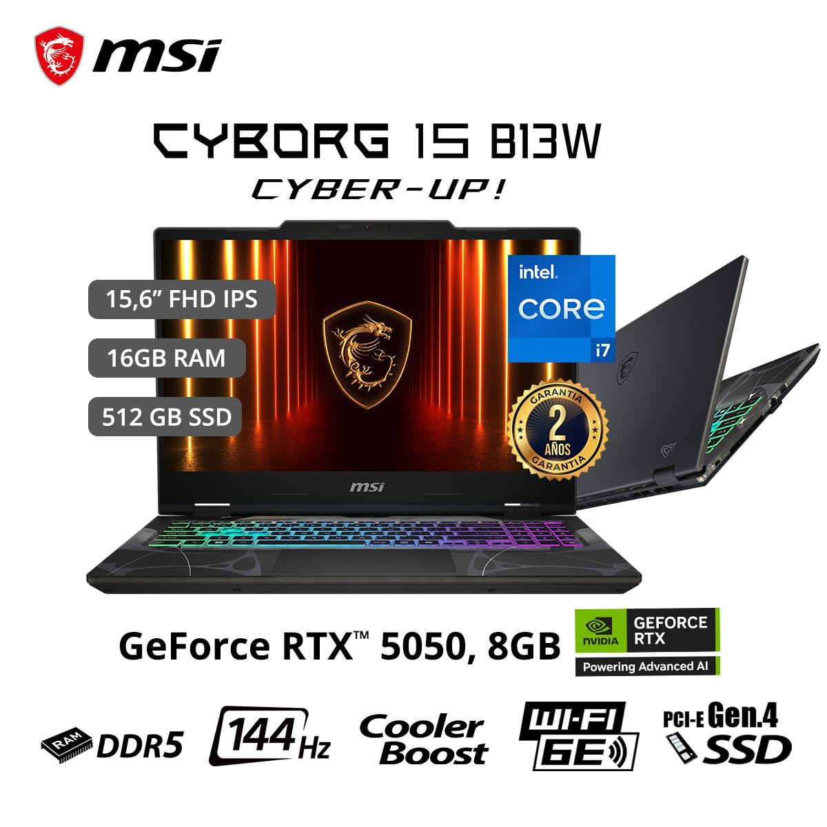 LAPTOP GAMER MSI CYBORG 15 I7-13620H 16GB 512GB RTX5060 W11 - 1