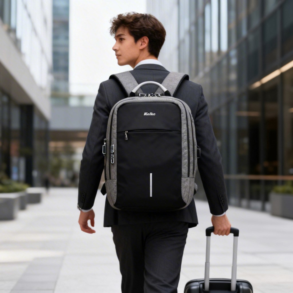 MOCHILA ANTIRROBO KOLKE TRIP KVM-338 CANDADO TSA USB GRIS - 3